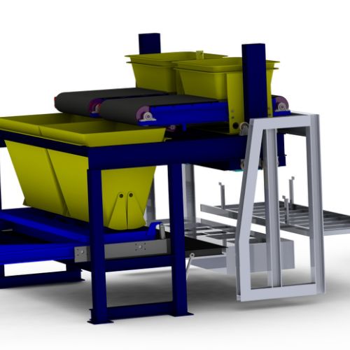 Machine mobile entièrement automatique pour production d’éléments d’assainissement, génie civil, produits d’agriculture etc…. Trémie à béton